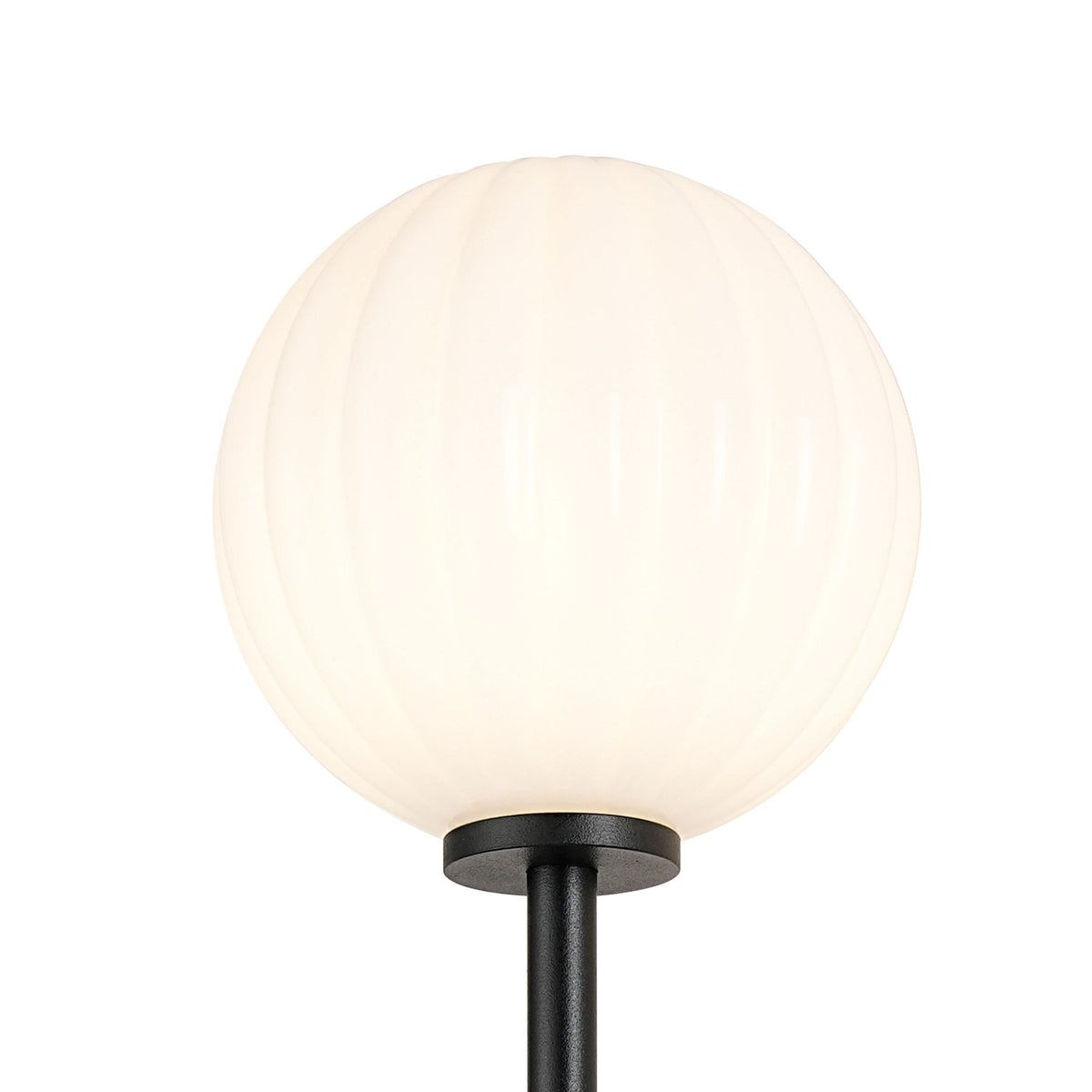 Tenterden Tall Arm IP44 Wall Light in Satin Black with Segment Round Opal Glass Diffuser