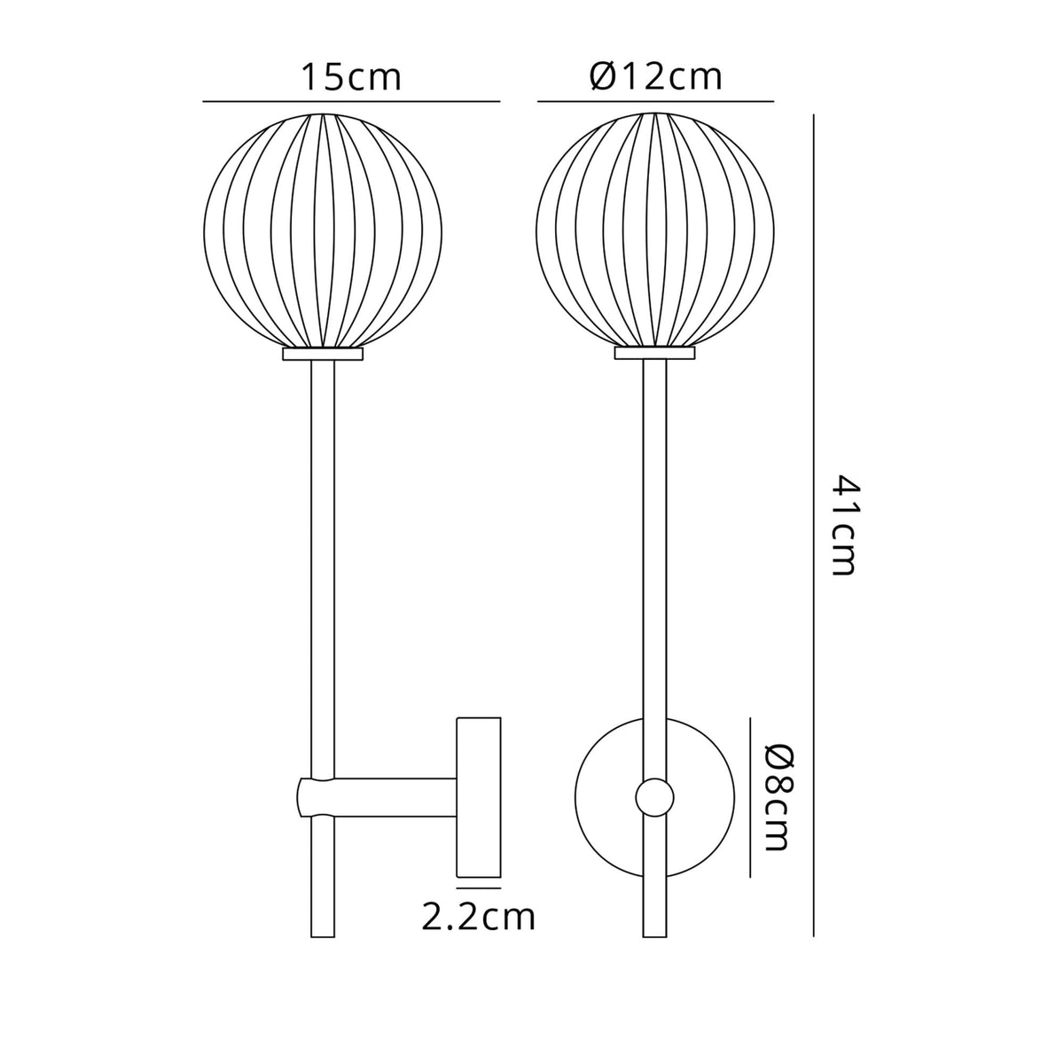 Tenterden Tall Arm IP44 Wall Light in Satin Black with Segment Round Opal Glass Diffuser