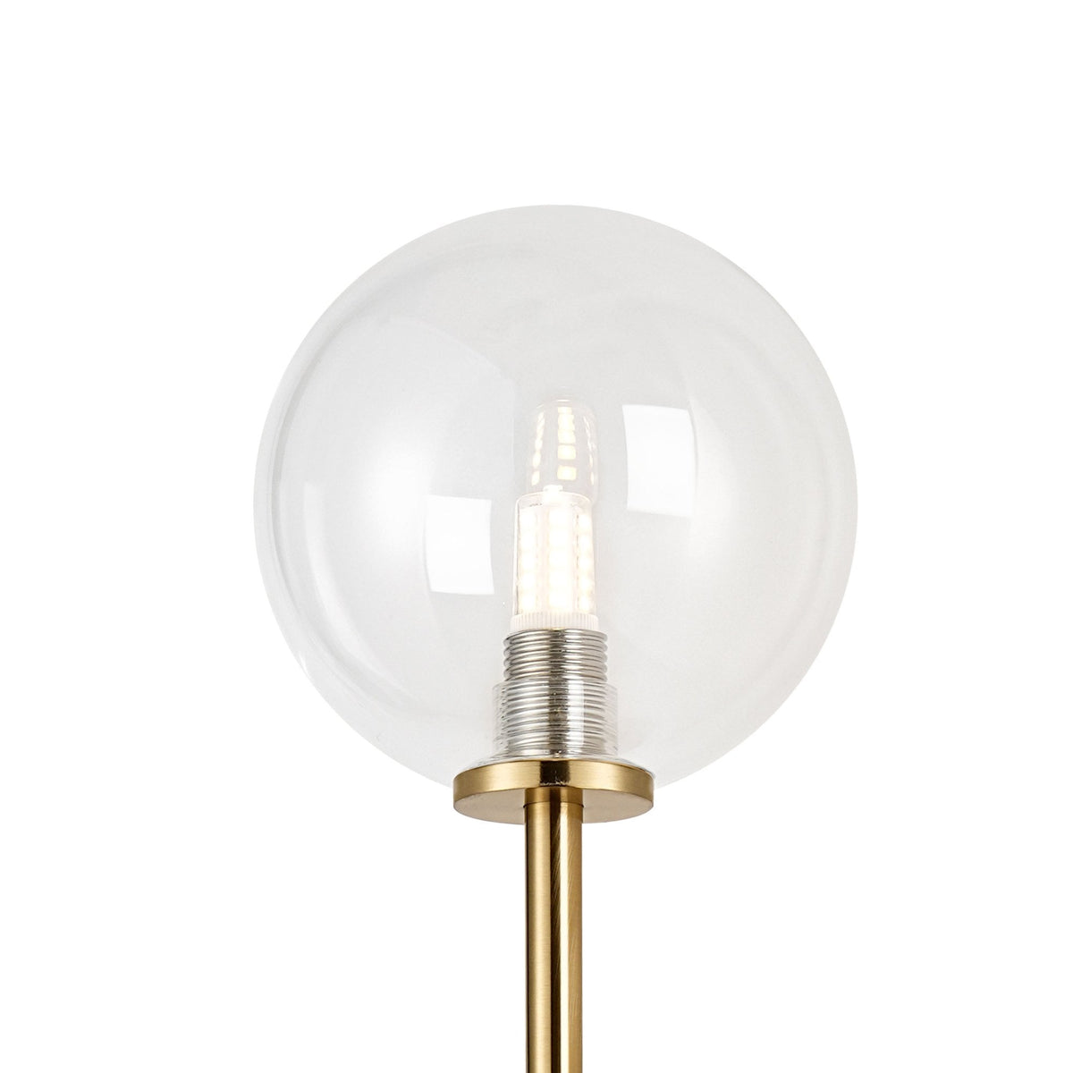 Tenterden Tall Twin Arm IP44 Wall Light in Brass Gold with Smooth Round Clear Glass Diffusers