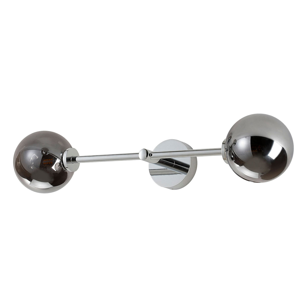Tenterden Tall Twin Arm IP44 Wall Light in Chrome with Smooth Round Smoke Glass Diffusers