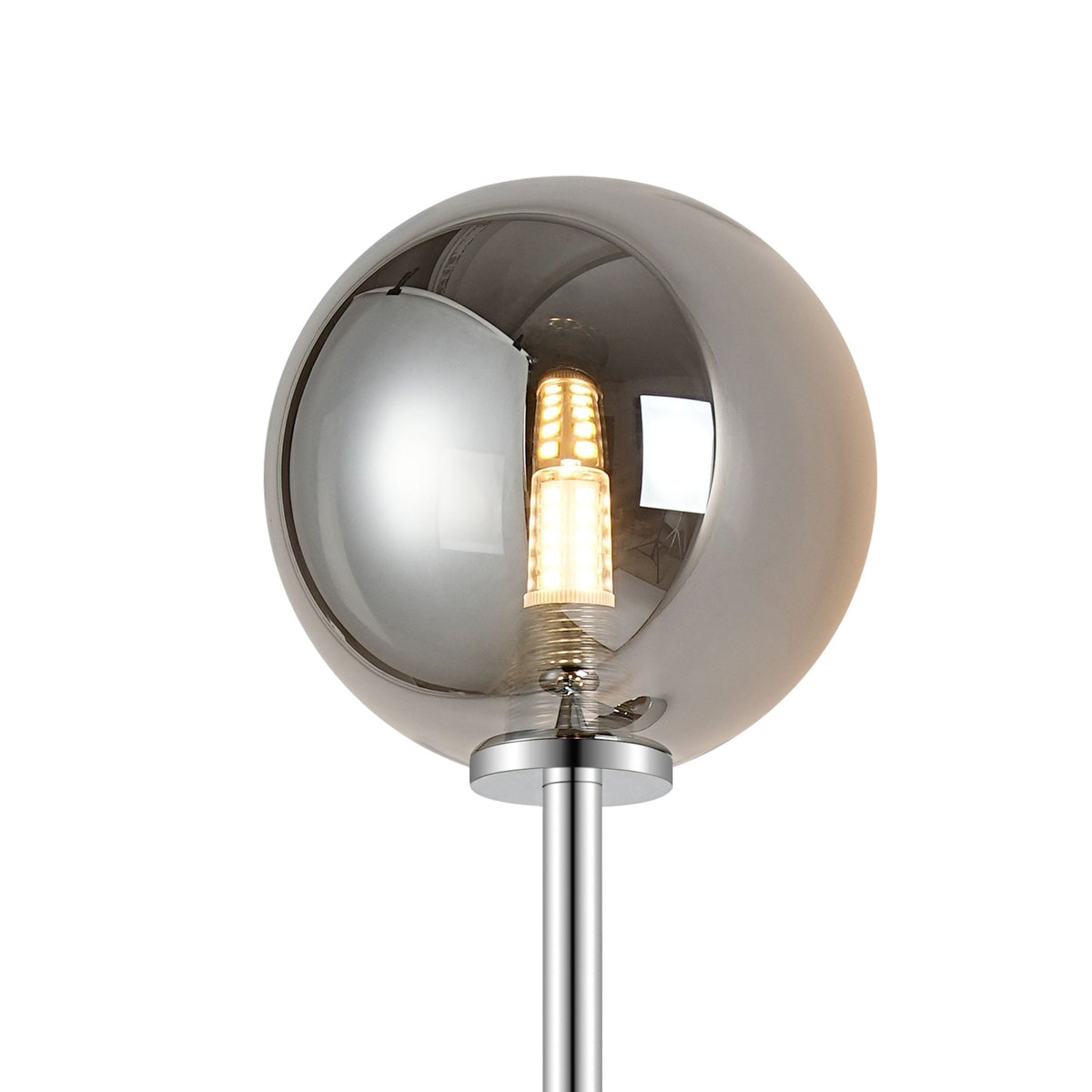 Tenterden Tall Twin Arm IP44 Wall Light in Chrome with Smooth Round Smoke Glass Diffusers