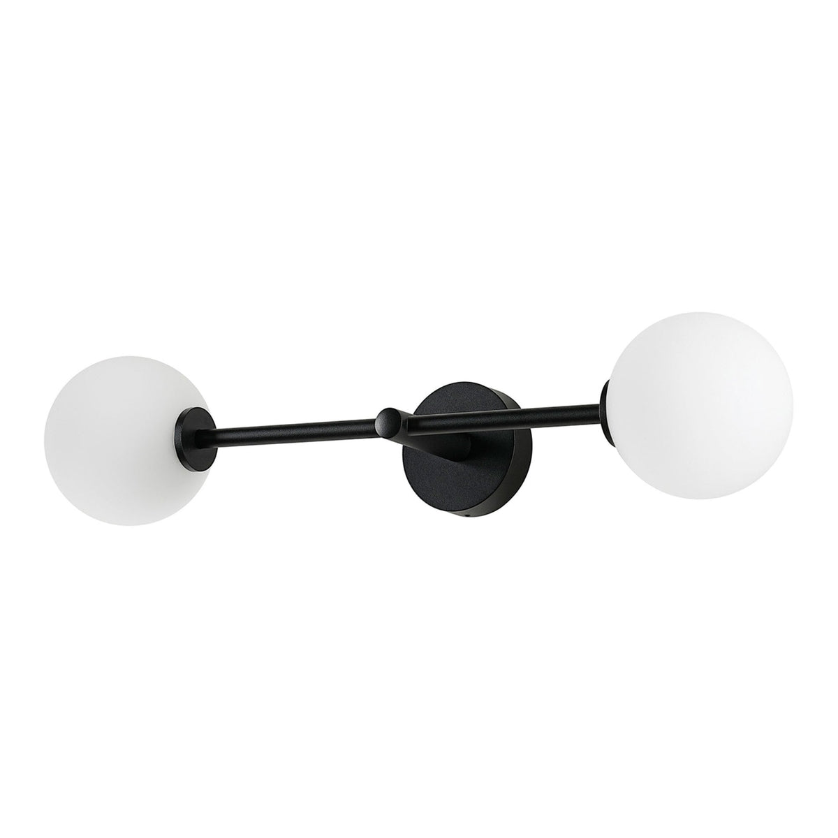 Tenterden Tall Twin Arm IP44 Wall Light in Satin Black with Smooth Round Opal Glass Diffusers