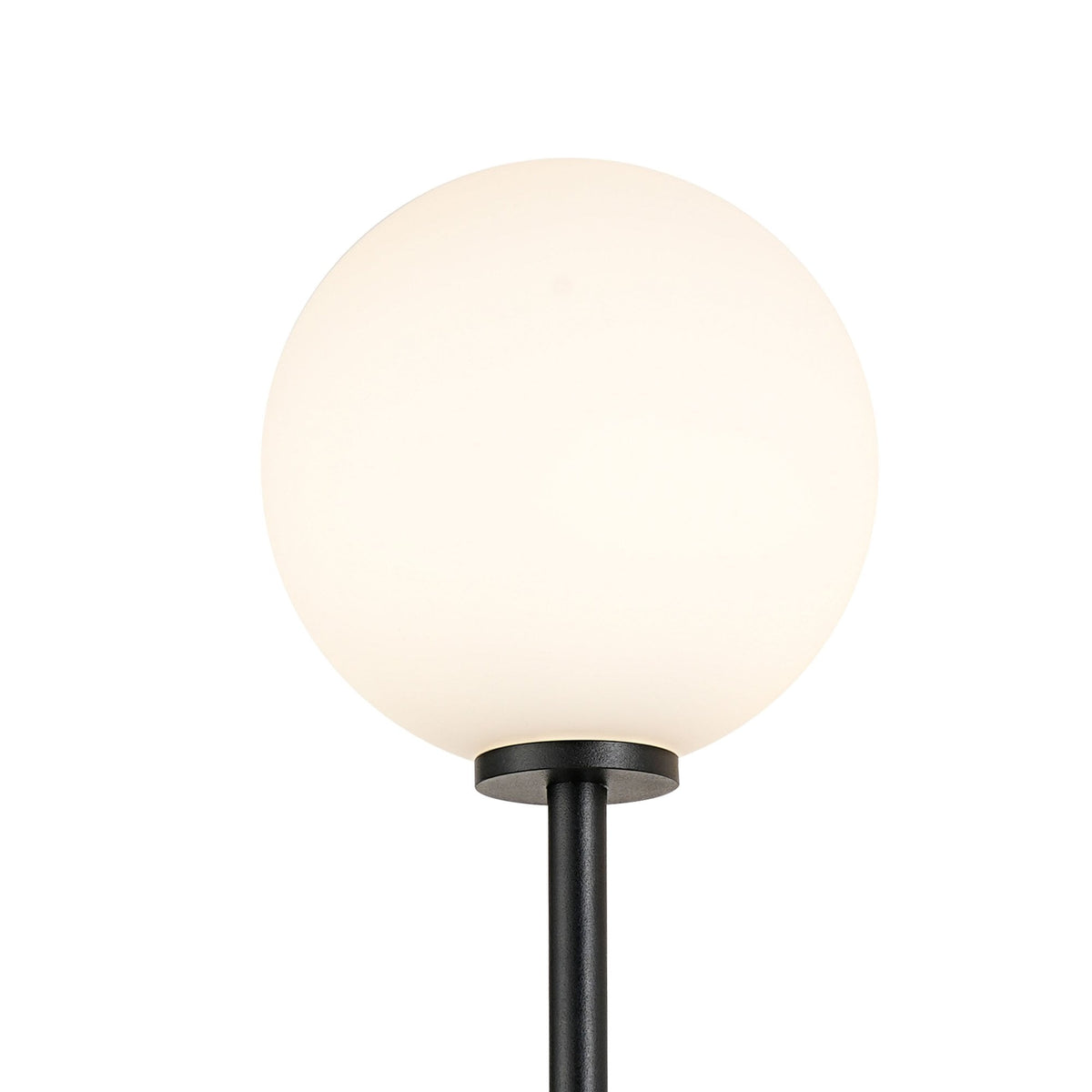 Tenterden Tall Twin Arm IP44 Wall Light in Satin Black with Smooth Round Opal Glass Diffusers