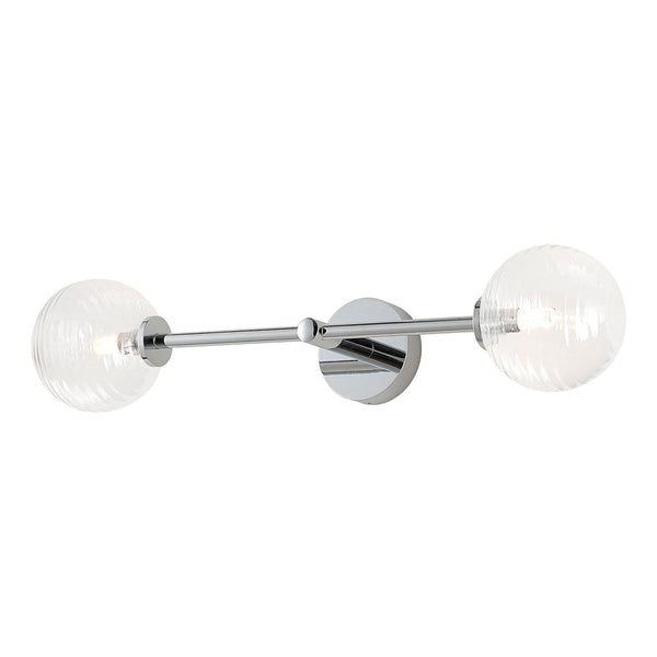 Tenterden Tall Twin Arm IP44 Wall Light in Chrome with Ribbed Round Clear Glass Diffusers