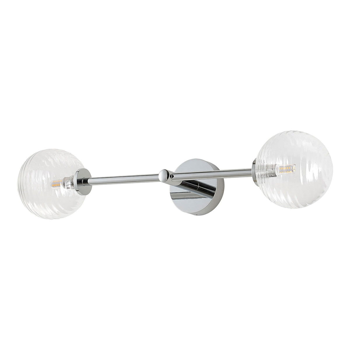 Tenterden Tall Twin Arm IP44 Wall Light in Chrome with Ribbed Round Clear Glass Diffusers
