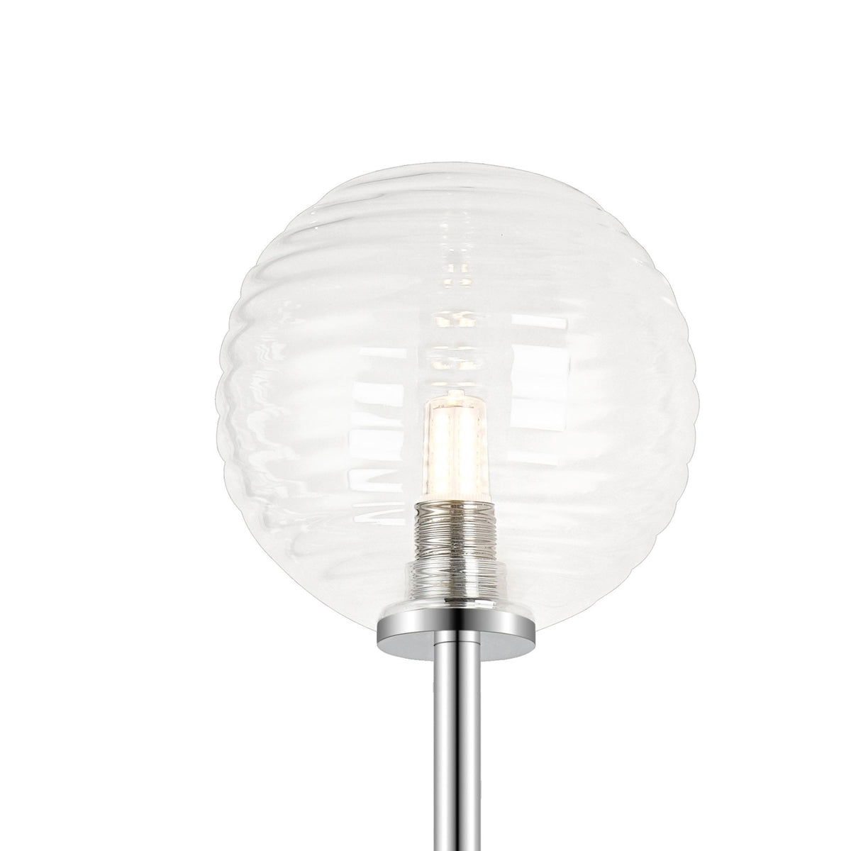 Tenterden Tall Twin Arm IP44 Wall Light in Chrome with Ribbed Round Clear Glass Diffusers