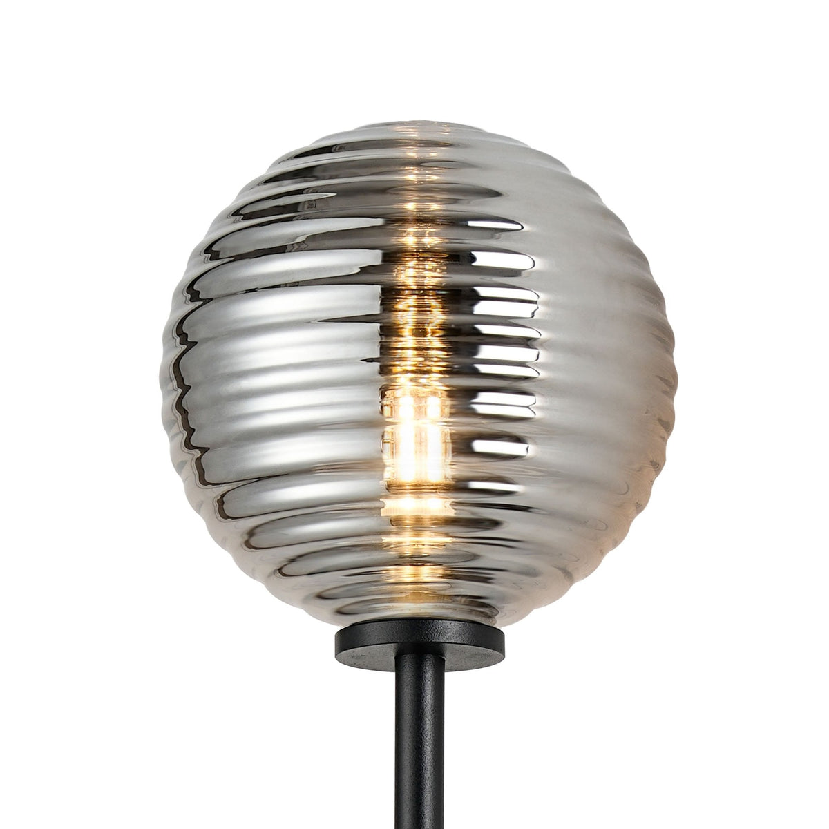 Tenterden Tall Twin Arm IP44 Wall Light in Satin Black with Ribbed Round Smoke Glass Diffusers