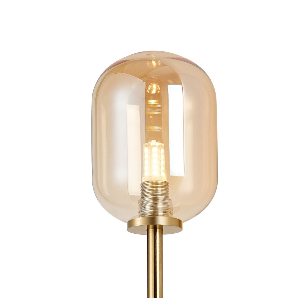 Tenterden Tall Twin Arm IP44 Wall Light in Brass Gold with Smooth Tubular Amber Glass Diffusers