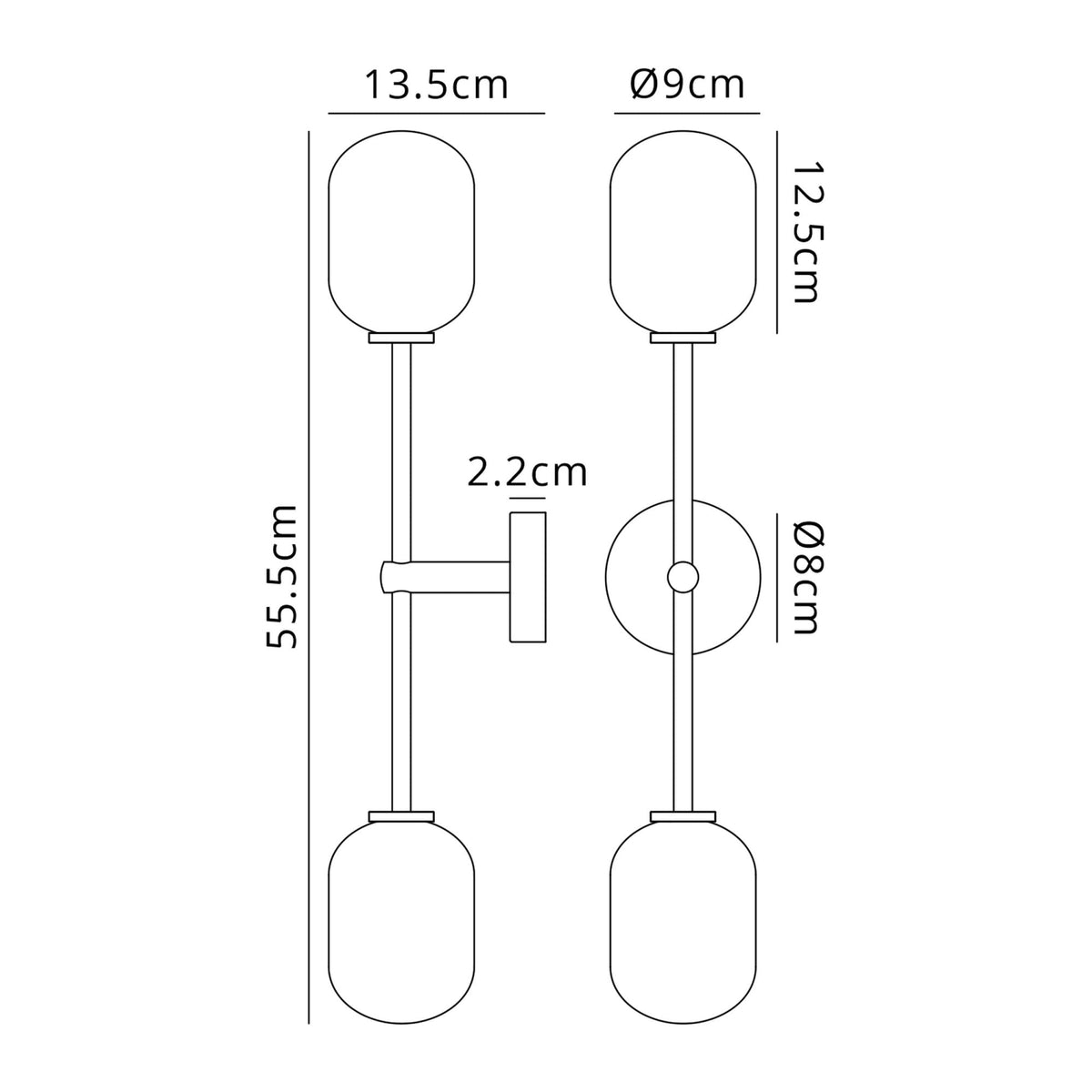 Tenterden Tall Twin Arm IP44 Wall Light in Satin Black with Smooth Tubular Smoke Glass Diffusers