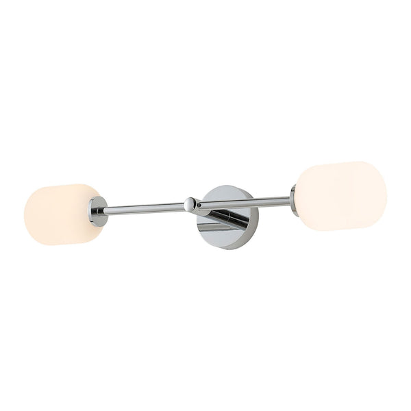 Tenterden Tall Twin Arm IP44 Wall Light in Chrome with Smooth Tubular Opal Glass Diffusers