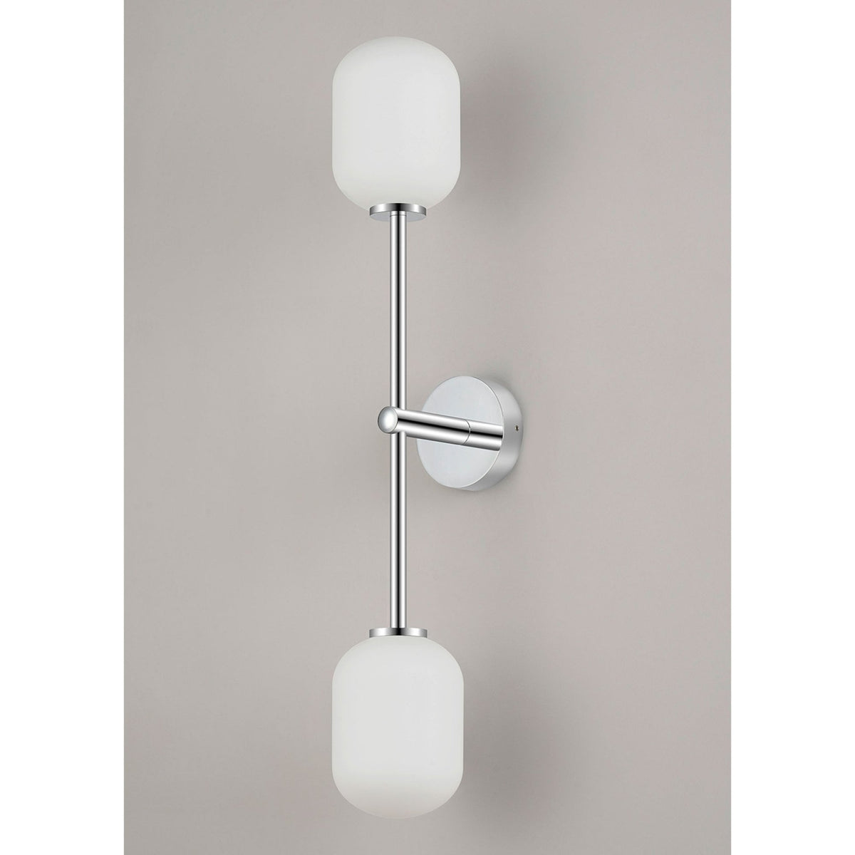 Tenterden Tall Twin Arm IP44 Wall Light in Chrome with Smooth Tubular Opal Glass Diffusers