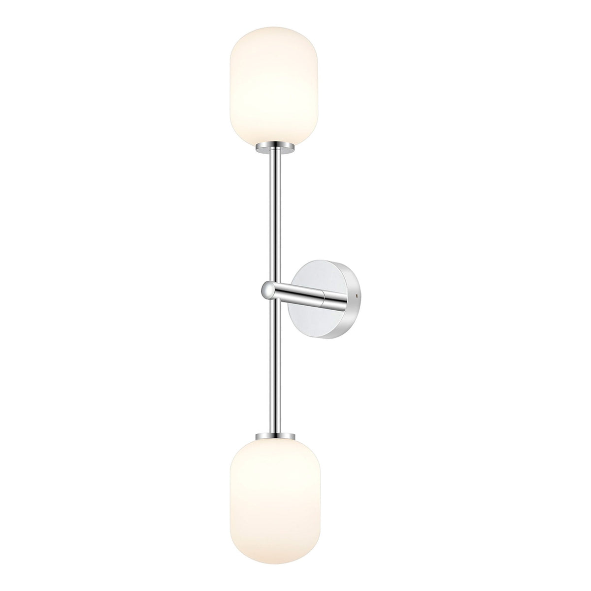 Tenterden Tall Twin Arm IP44 Wall Light in Chrome with Smooth Tubular Opal Glass Diffusers