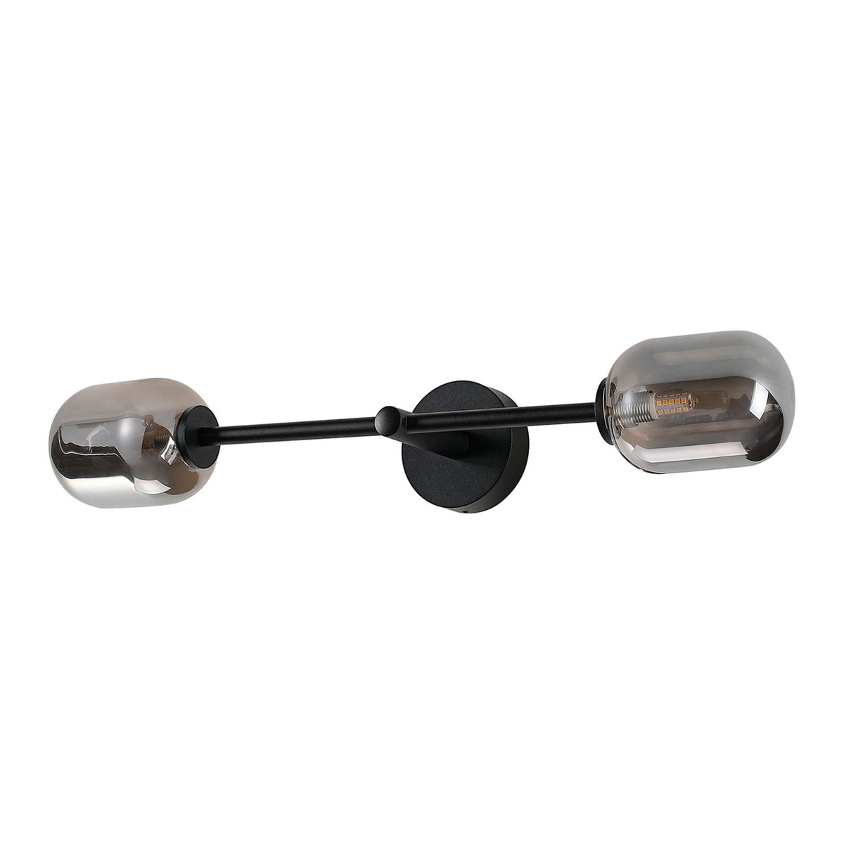 Tenterden Tall Twin Arm IP44 Wall Light in Satin Black with Smooth Tubular Smoke Glass Diffusers