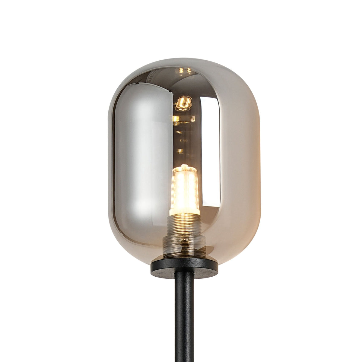 Tenterden Tall Twin Arm IP44 Wall Light in Satin Black with Smooth Tubular Smoke Glass Diffusers