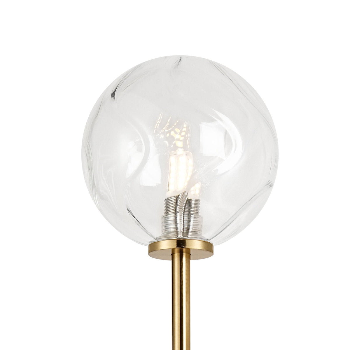Tenterden Tall Twin Arm IP44 Wall Light in Brass Gold with Waved Round Clear Glass Diffusers