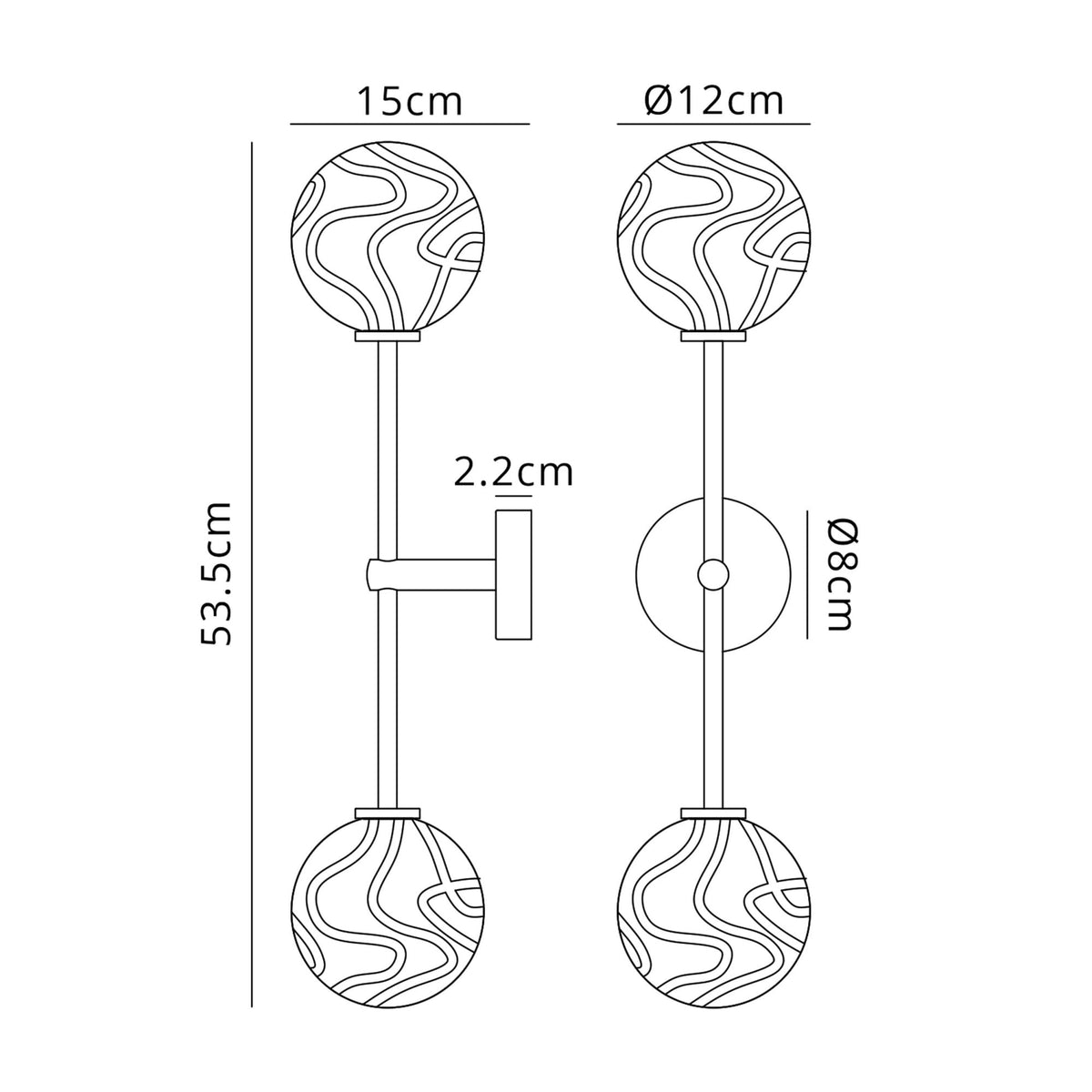 Tenterden Tall Twin Arm IP44 Wall Light in Brass Gold with Waved Round Clear Glass Diffusers