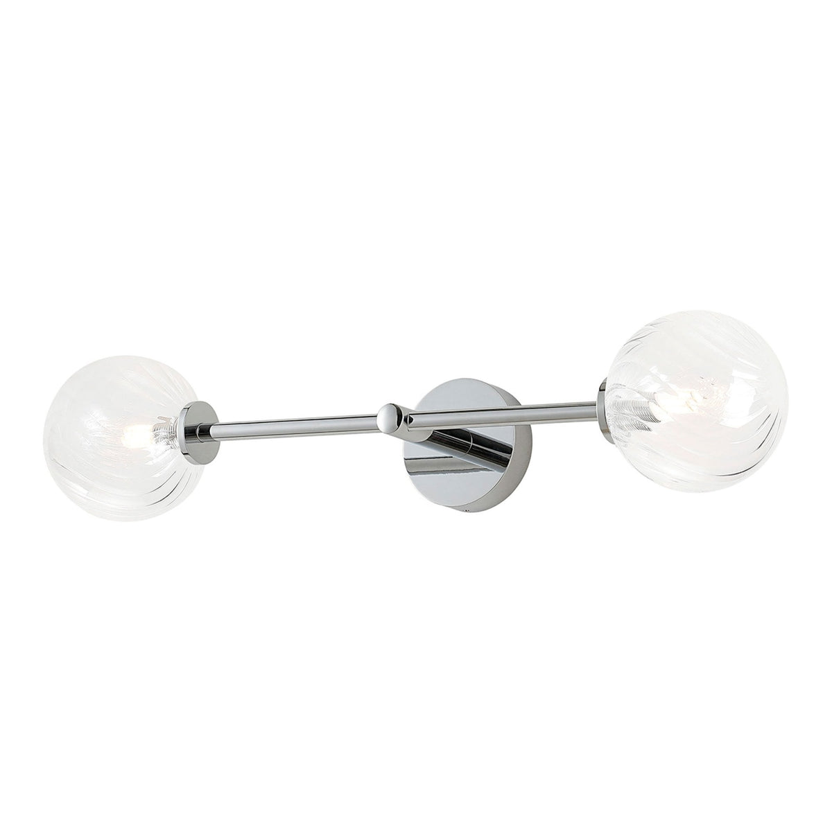 Tenterden Tall Twin Arm IP44 Wall Light in Chrome with Swirl Round Clear Glass Diffusers