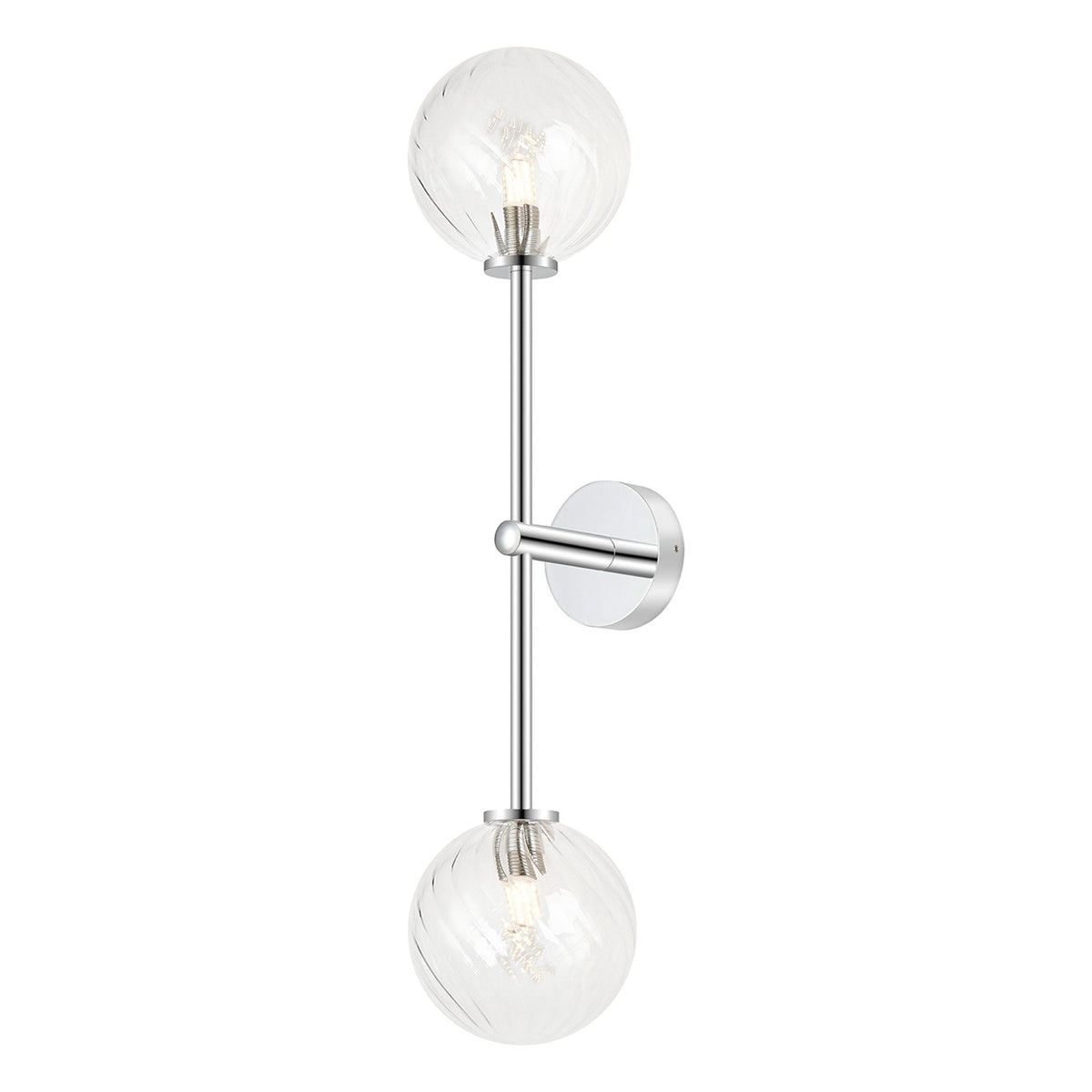 Tenterden Tall Twin Arm IP44 Wall Light in Chrome with Swirl Round Clear Glass Diffusers