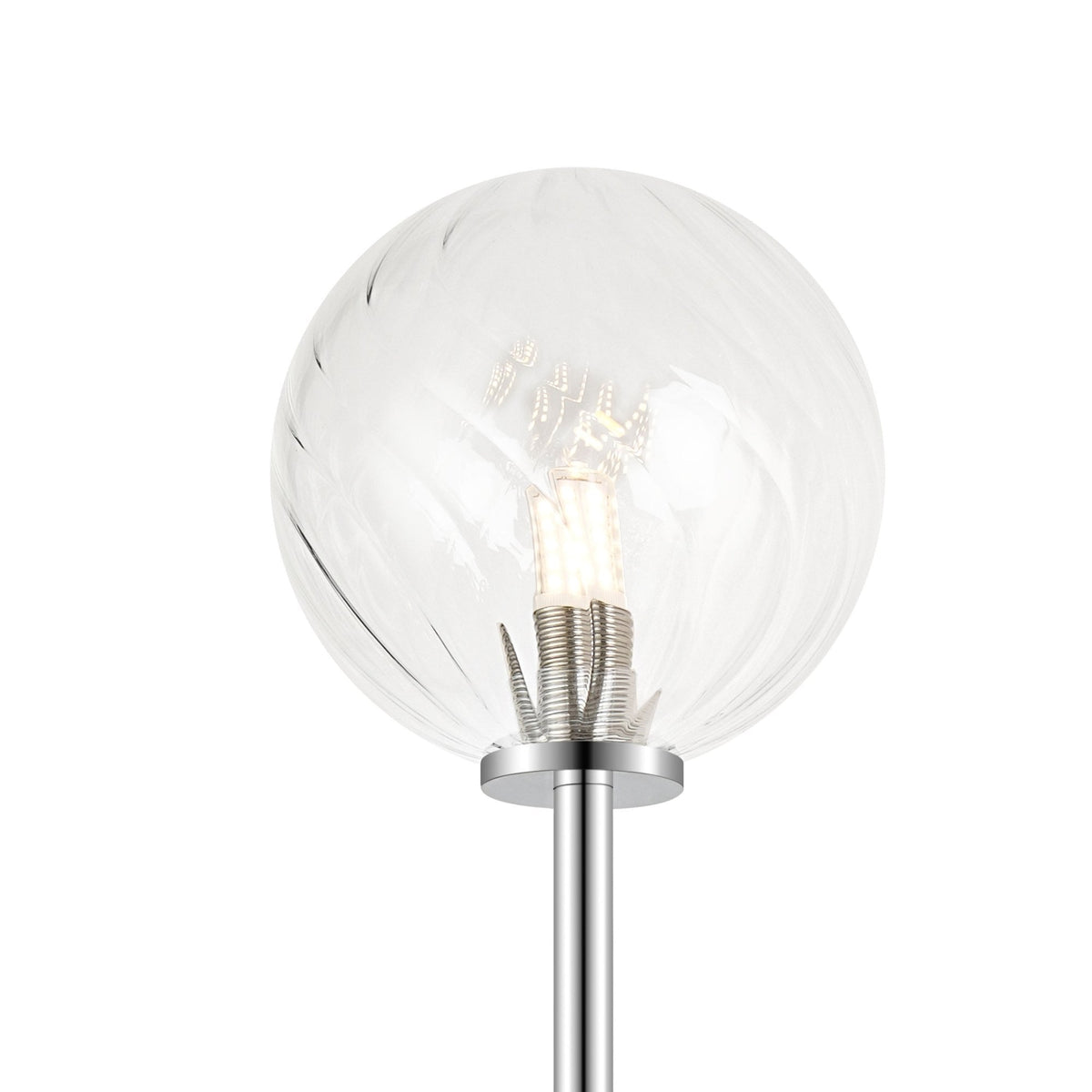 Tenterden Tall Twin Arm IP44 Wall Light in Chrome with Swirl Round Clear Glass Diffusers