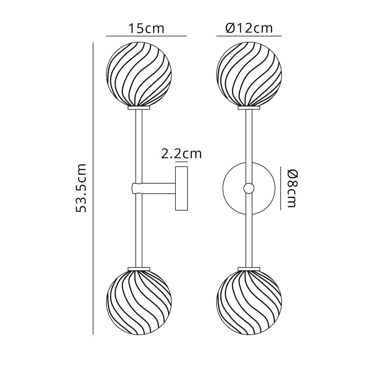 Tenterden Tall Twin Arm IP44 Wall Light in Chrome with Swirl Round Clear Glass Diffusers