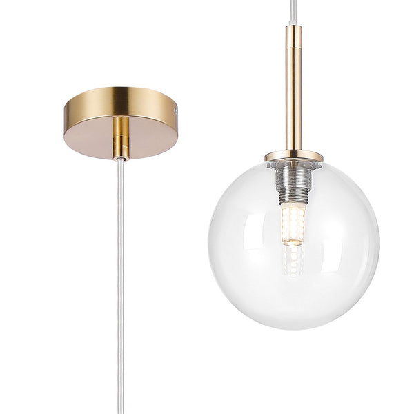 Tenterden Single Drop Pendant in Brass Gold with Waved Round Clear Glass Diffuser