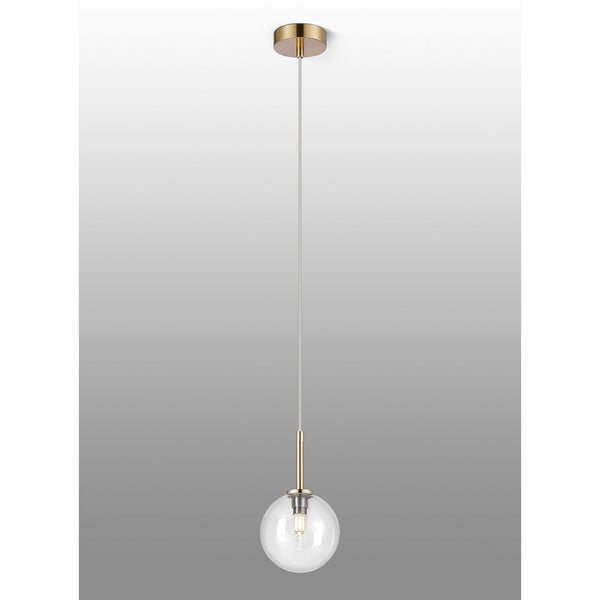 Tenterden Single Drop Pendant in Brass Gold with Waved Round Clear Glass Diffuser