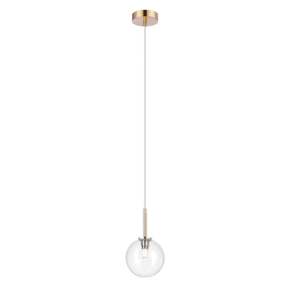 Tenterden Single Drop Pendant in Brass Gold with Smooth Round Clear Glass Diffuser