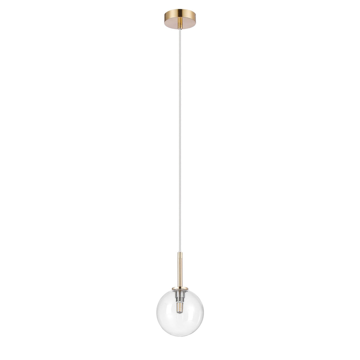 Tenterden Single Drop Pendant in Brass Gold with Smooth Round Clear Glass Diffuser