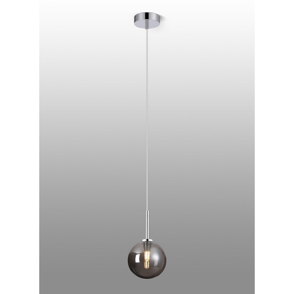 Tenterden Single Drop Pendant in Chrome with Smooth Round Smoke Glass Diffuser