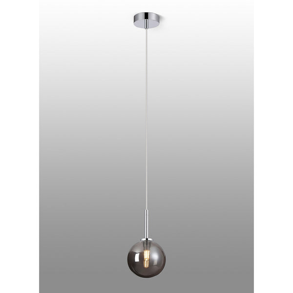 Tenterden Single Drop Pendant in Chrome with Smooth Round Smoke Glass Diffuser