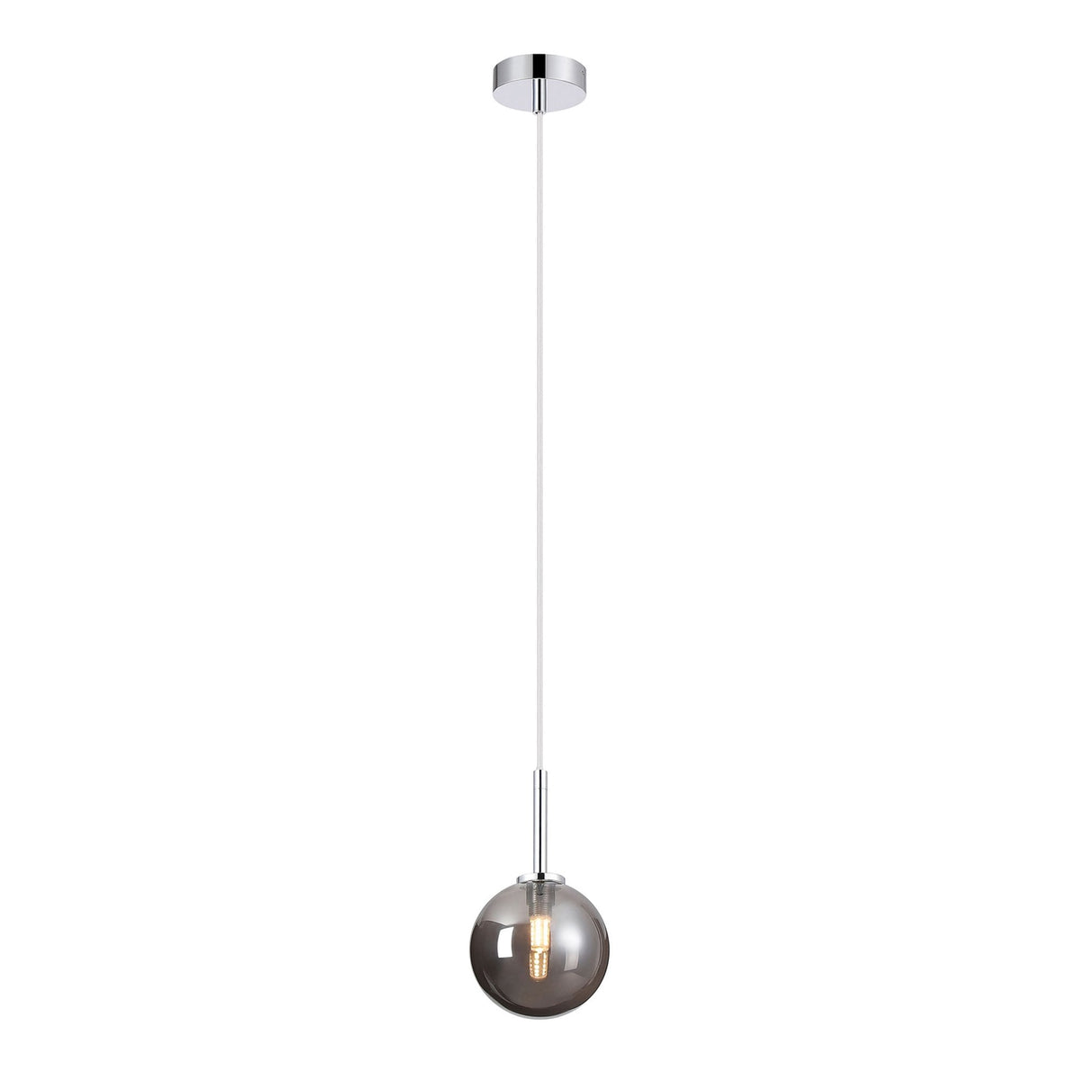 Tenterden Single Drop Pendant in Chrome with Smooth Round Smoke Glass Diffuser
