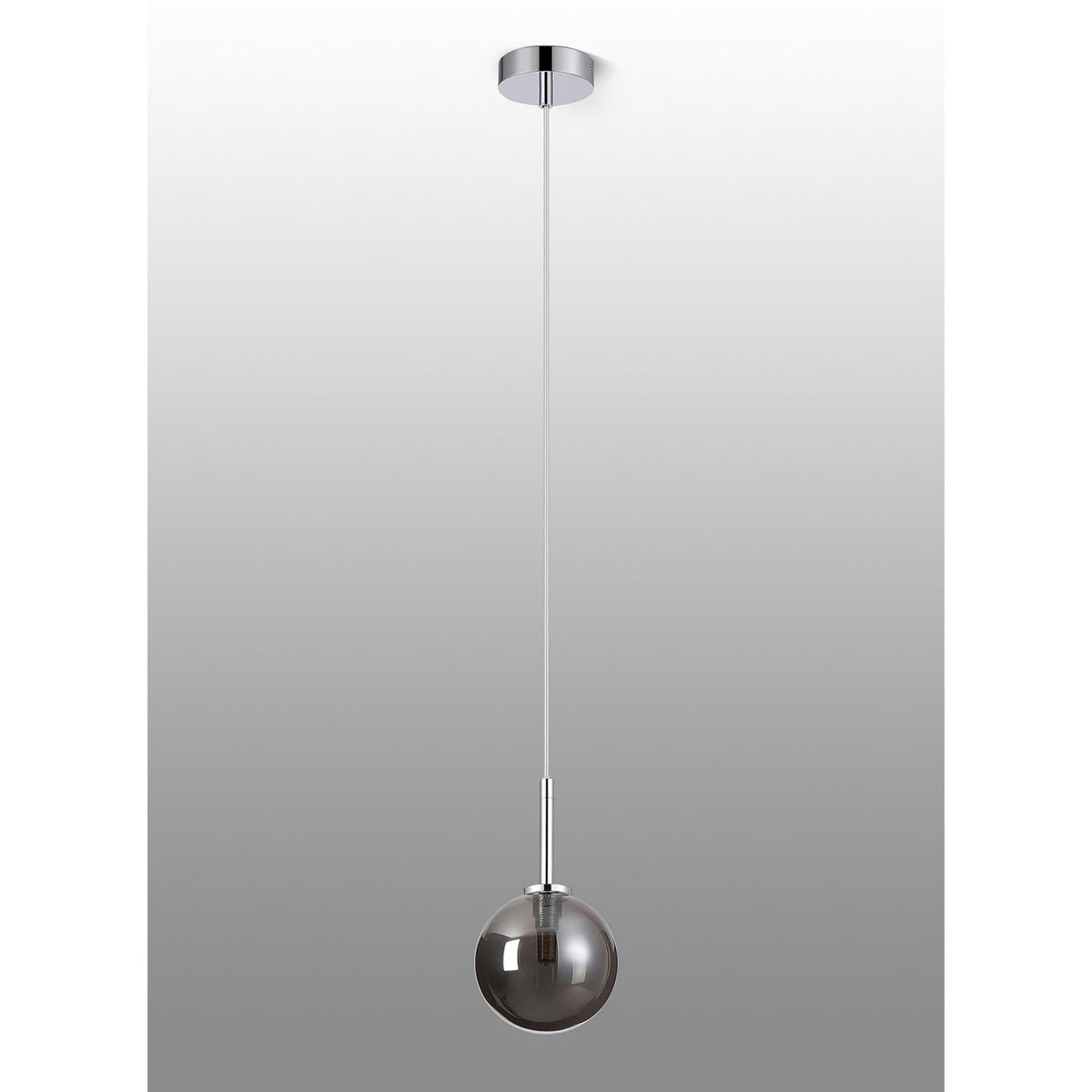 Tenterden Single Drop Pendant in Chrome with Smooth Round Smoke Glass Diffuser