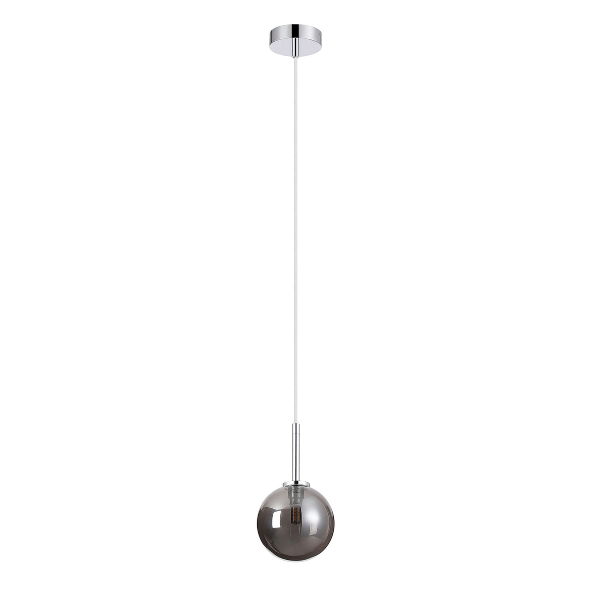 Tenterden Single Drop Pendant in Chrome with Smooth Round Smoke Glass Diffuser