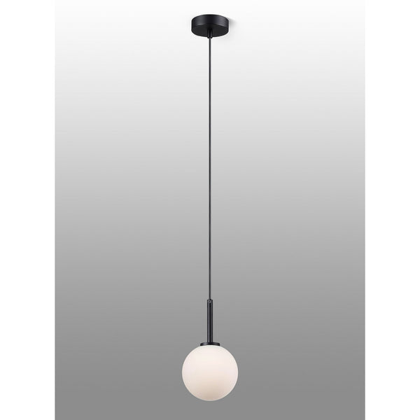 Tenterden Single Drop Pendant in Satin Black with Smooth Round Opal Glass Diffuser