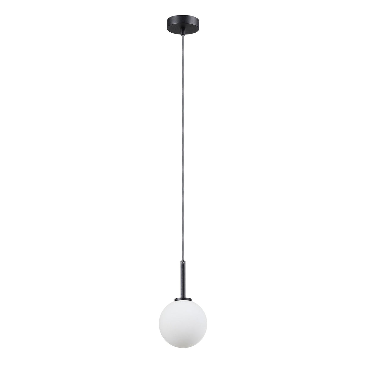 Tenterden Single Drop Pendant in Satin Black with Smooth Round Opal Glass Diffuser