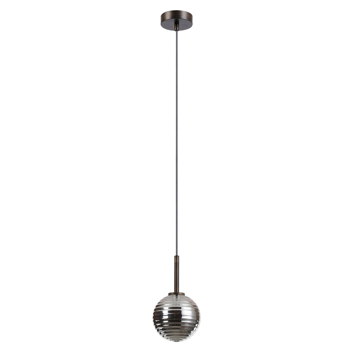 Tenterden Single Drop Pendant in Bronze with Ribbed Round Smoke Glass Diffuser