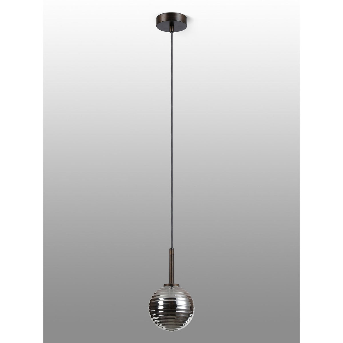 Tenterden Single Drop Pendant in Bronze with Ribbed Round Smoke Glass Diffuser