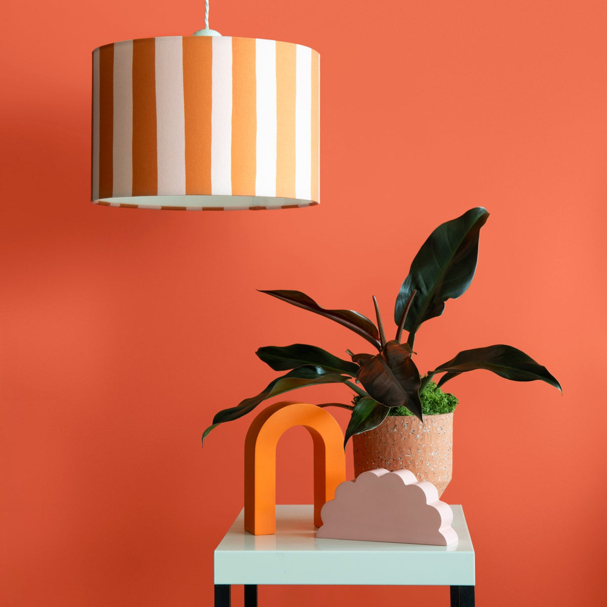 Striped 350mm Drum Shade in Orange Peel & Marshmallow