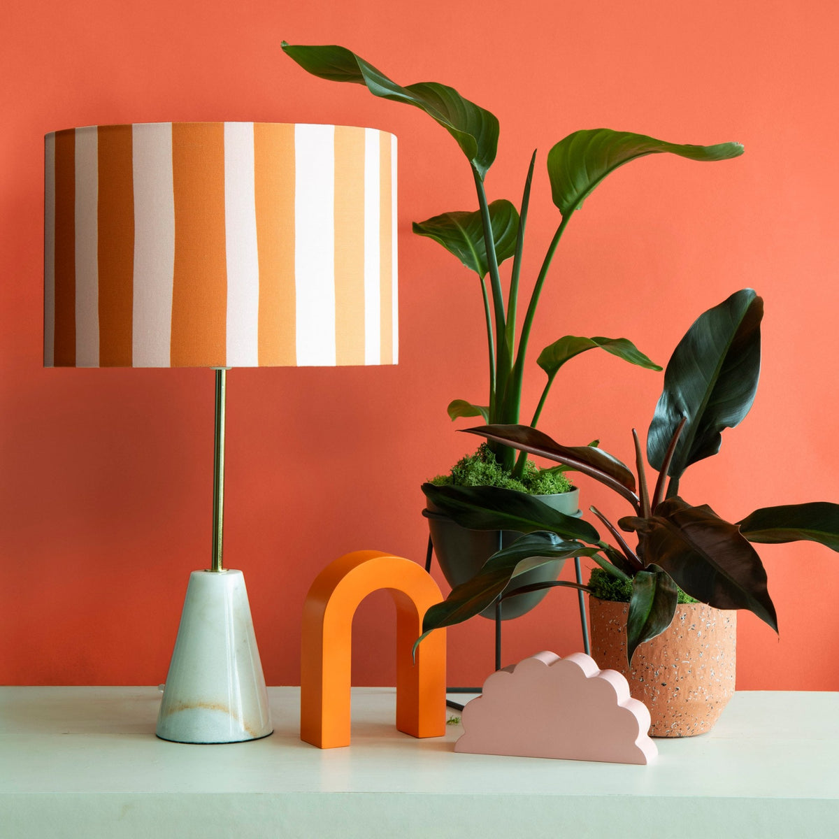 Striped 350mm Drum Shade in Orange Peel & Marshmallow