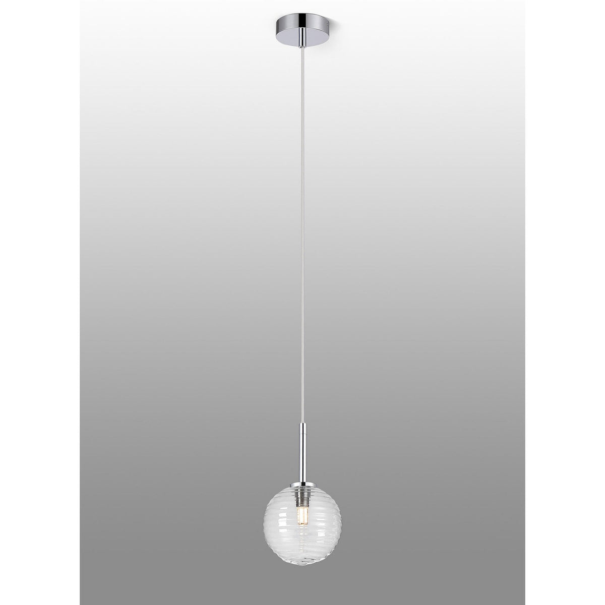 Tenterden Single Drop Pendant in Chrome with Ribbed Round Clear Glass Diffuser