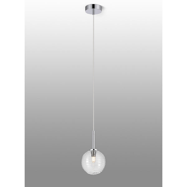 Tenterden Single Drop Pendant in Chrome with Ribbed Round Clear Glass Diffuser