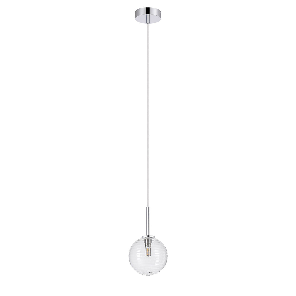 Tenterden Single Drop Pendant in Chrome with Ribbed Round Clear Glass Diffuser