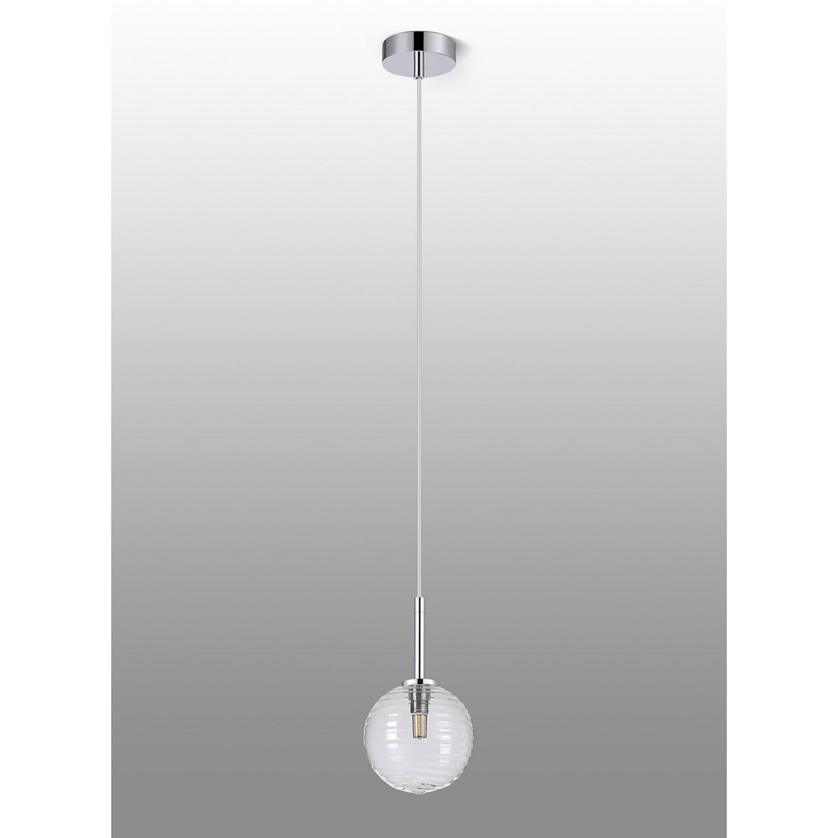 Tenterden Single Drop Pendant in Chrome with Ribbed Round Clear Glass Diffuser