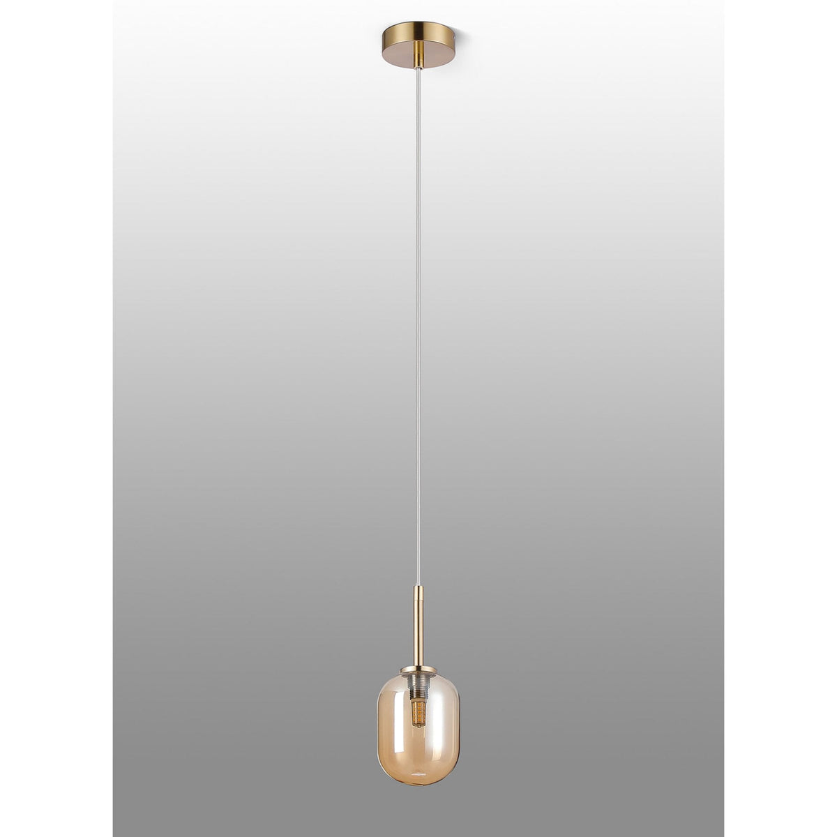 Tenterden Single Drop Pendant in Brass Gold with Smooth Tubular Amber Glass Diffuser