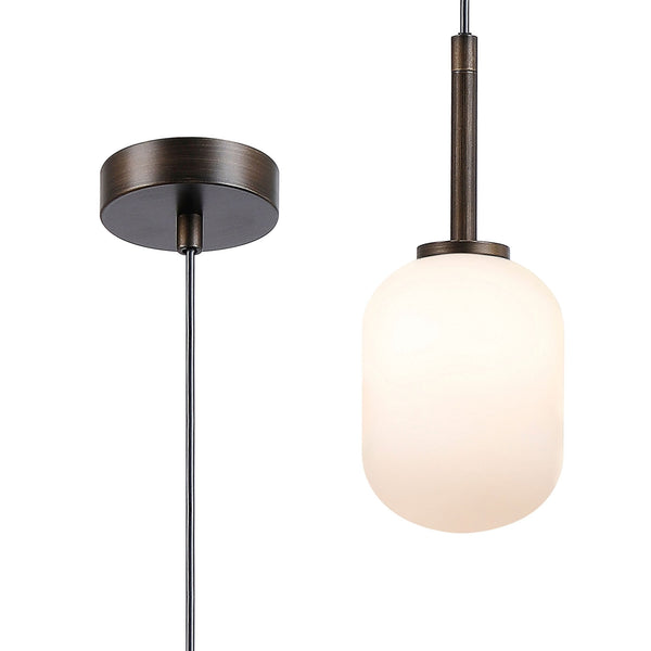 Tenterden Single Drop Pendant in Bronze with Smooth Tubular Opal Glass Diffuser