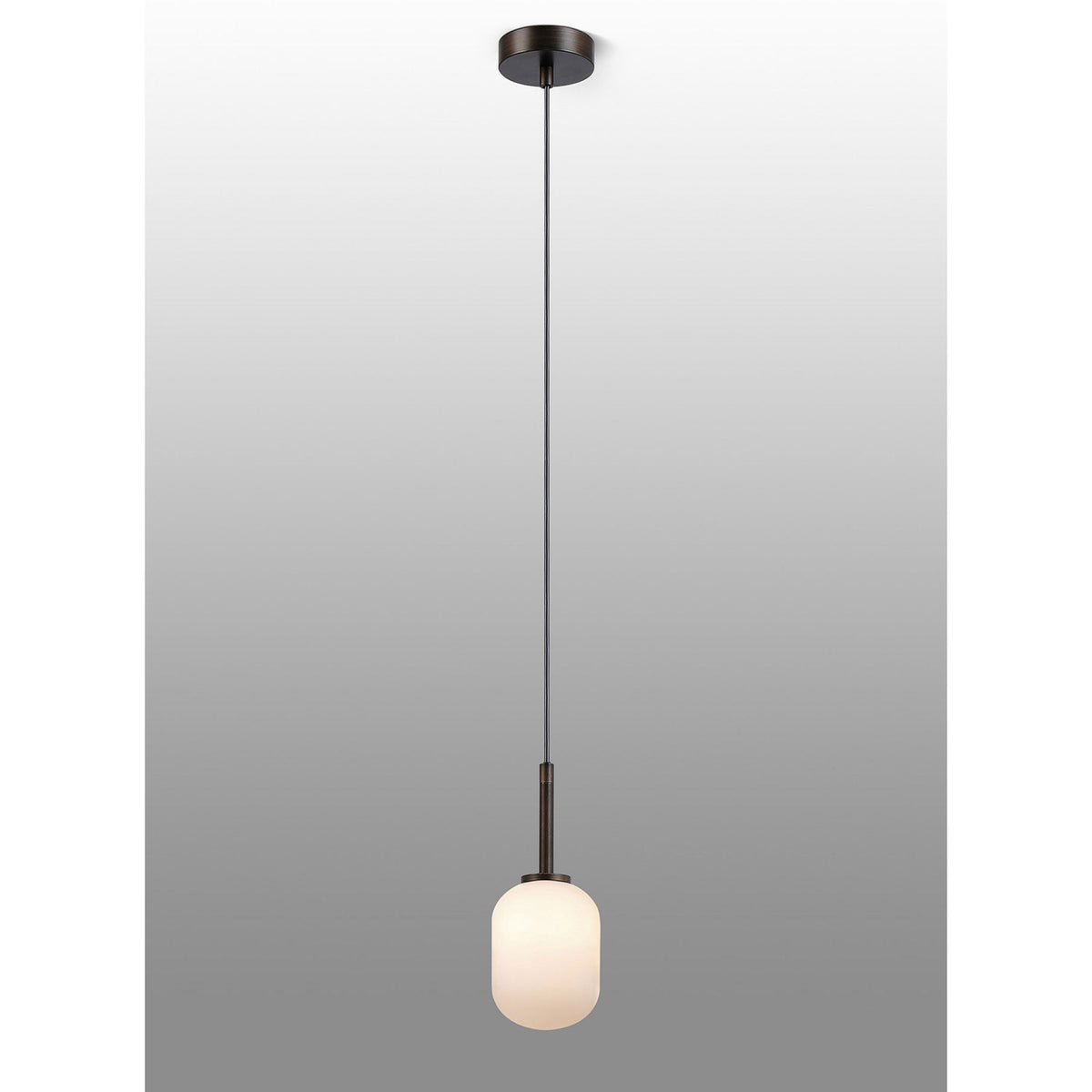 Tenterden Single Drop Pendant in Bronze with Smooth Tubular Opal Glass Diffuser