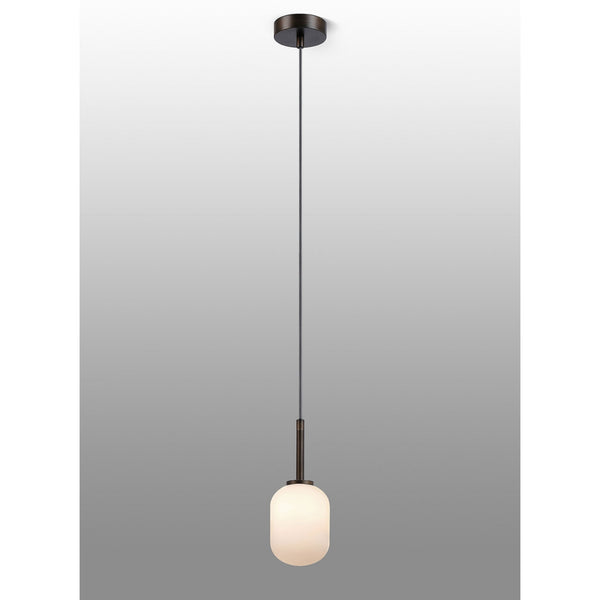 Tenterden Single Drop Pendant in Bronze with Smooth Tubular Opal Glass Diffuser