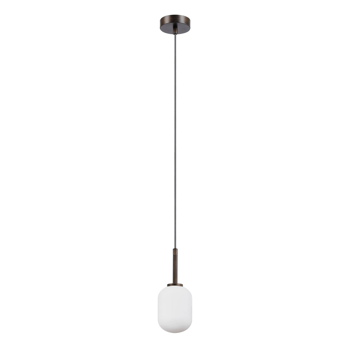 Tenterden Single Drop Pendant in Bronze with Smooth Tubular Opal Glass Diffuser