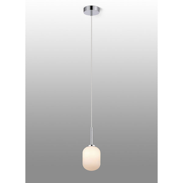 Tenterden Single Drop Pendant in Chrome with Smooth Tubular Opal Glass Diffuser