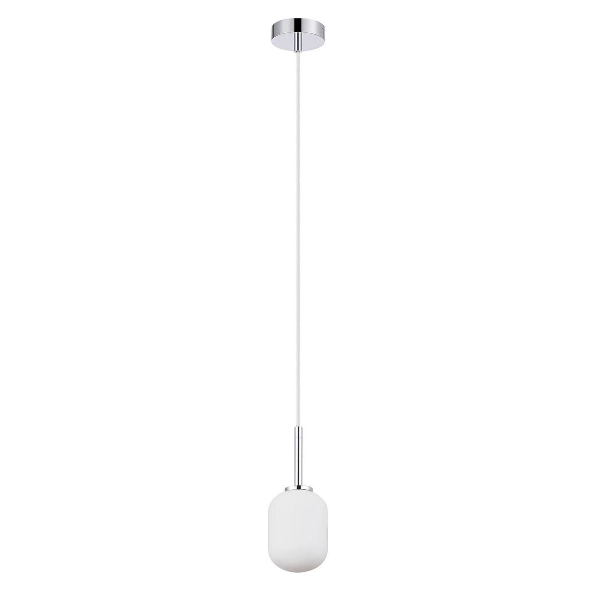 Tenterden Single Drop Pendant in Chrome with Smooth Tubular Opal Glass Diffuser